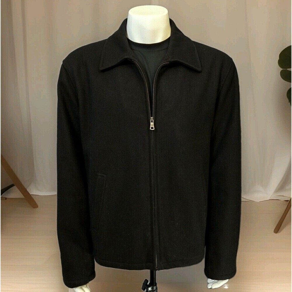 Tommy Hilfiger Classic Bomber Jacket Wool Blend Black Quilted Lining Men's XL